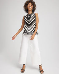Chico's Crochet Fringe Sleeveless Sweater Tank ECRU
