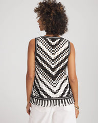 Chico's Crochet Fringe Sleeveless Sweater Tank ECRU