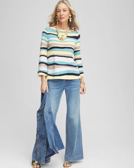 Chico's Striped Pullover AQUATIC TEAL
