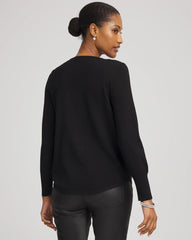 Chico's Ella Embellished V-Neck Sweater BLACK