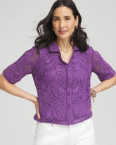 Chico's Palm-Frond Crochet-Lace Shacket PLUM SHADE