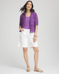 Chico's Palm-Frond Crochet-Lace Shacket PLUM SHADE