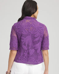 Chico's Palm-Frond Crochet-Lace Shacket PLUM SHADE