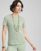 Chico's Pointelle Crewneck Sweater Tee MOROCCAN MINT