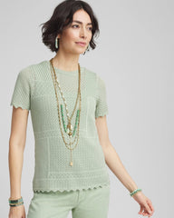 Chico's Pointelle Crewneck Sweater Tee MOROCCAN MINT