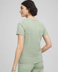 Chico's Pointelle Crewneck Sweater Tee MOROCCAN MINT