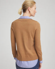 Chico's Camel Built-In Shirt Knit Sweater CARAMEL APPLE HEATHER