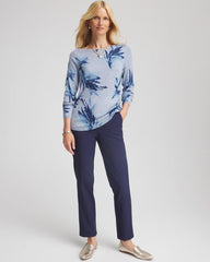 Chico's Ella Painterly Bateau Pullover Sweater PASSPORT BLUE