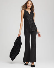 Chico's Sequin Beaded Notch Neck Tank BLACK