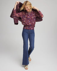 Chico's Paisley Textured Banded-Hem Top DEEP CHIANTI