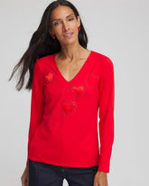 Chico's Embellished Heart V-Neck Tee LOVE LETTER RED