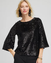 Chico's Sparkling Sequin Party Tee BLACK