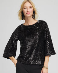 Chico's Sparkling Sequin Party Tee BLACK