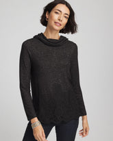 Chico's Lace Hem Cowlneck Top BLACK