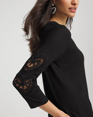 Chico's Heart Sleeve Detail Tee BLACK