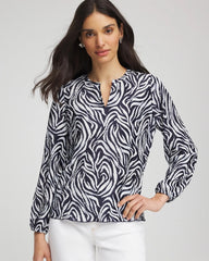 Chico's Zebra Waves Crinkle Top PASSPORT BLUE