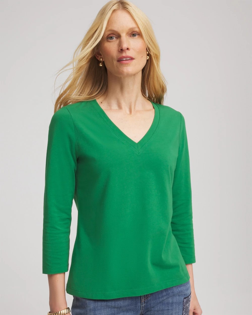 Chico's 3/4 Sleeve Perfect Tee JARDIN GREEN