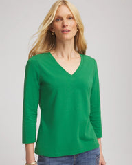 Chico's 3/4 Sleeve Perfect Tee JARDIN GREEN