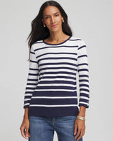 Chico's Striped 3/4 Sleeve Perfect Tee PASSPORT BLUE