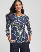 Chico's Status Pima Button Sleeve Tee HIDDEN SAPPHIRE