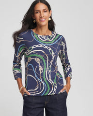 Chico's Status Pima Button Sleeve Tee HIDDEN SAPPHIRE