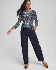 Chico's Status Pima Button Sleeve Tee HIDDEN SAPPHIRE