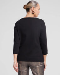 Chico's 3/4 Sleeve V-Neck Tee BLACK