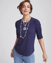 Chico's Ruched Sleeve Knit Tee PASSPORT BLUE