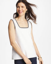 Chico's Pima Blanket Stitch Square Neck Tank ALABASTER