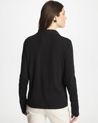 Chico's Collared Rib Mix Henley BLACK
