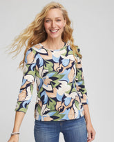 Chico's Mod Blooms Pima Button Tee PASSPORT BLUE