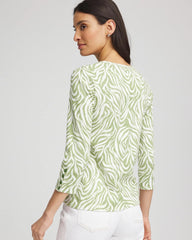 Chico's Pima Button Sleeve Tee GRASSY GREEN