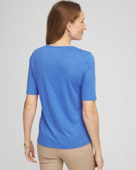 Chico's Slub Crewneck Button Tee BLUE PEARL