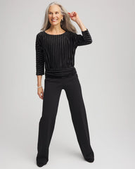 Chico's Velvet Burnout Stripe Banded-Bottom Top BLACK