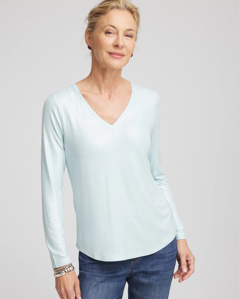 Chico's Foiled Touch of Cool™ Layering Tee BLUE MENTHE