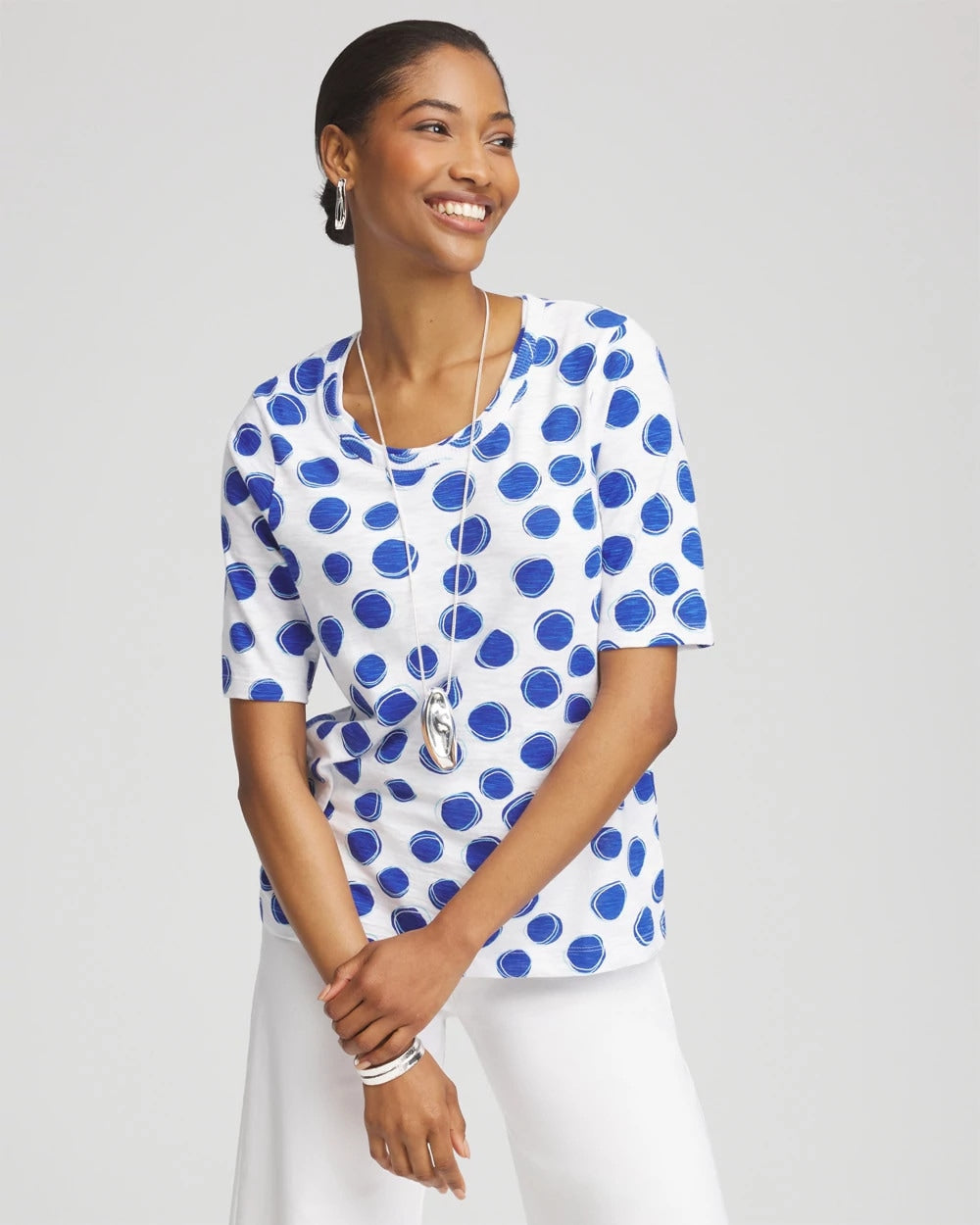 Chico's Polka-Dot Slub Short Sleeve Tee ALABASTER