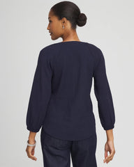 Chico's Textured Raglan V-Neck Top PASSPORT BLUE