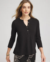Chico's Cotton Slub Henley Shirt BLACK