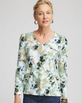 Chico's Printed Slub Puff-Sleeve Tee BLUE MENTHE