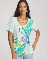 Chico's Linen Embellished Parrot Easy Tee TEAL WATERS