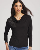 Chico's Embellished Cowlneck Dolman Tee BLACK