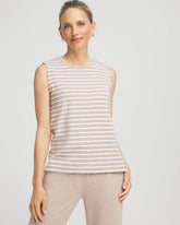 Chico's Zenergy® UPF Sleeveless Metallic-Striped Tank LIGHT TAUPE HEATHER