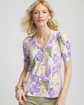 Chico's Floral Slub Henley Tee ALABASTER