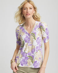 Chico's Floral Slub Henley Tee ALABASTER