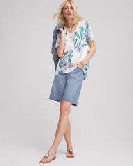 Chico's Floral Short Sleeve Forward-Seam Tee ALABASTER