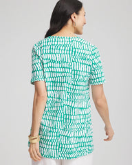 Chico's Tropical Short Sleeve Forward-Seam Tee EDEN GREEN