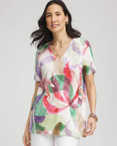 Chico's Floral Short Sleeve Forward-Seam Tee ALABASTER