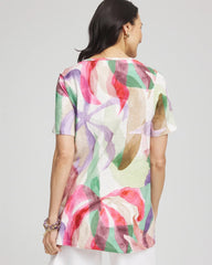 Chico's Floral Short Sleeve Forward-Seam Tee ALABASTER