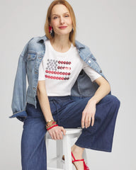 Chico's Flag Embellished Knit Tee ALABASTER