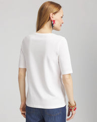 Chico's Flag Embellished Knit Tee ALABASTER